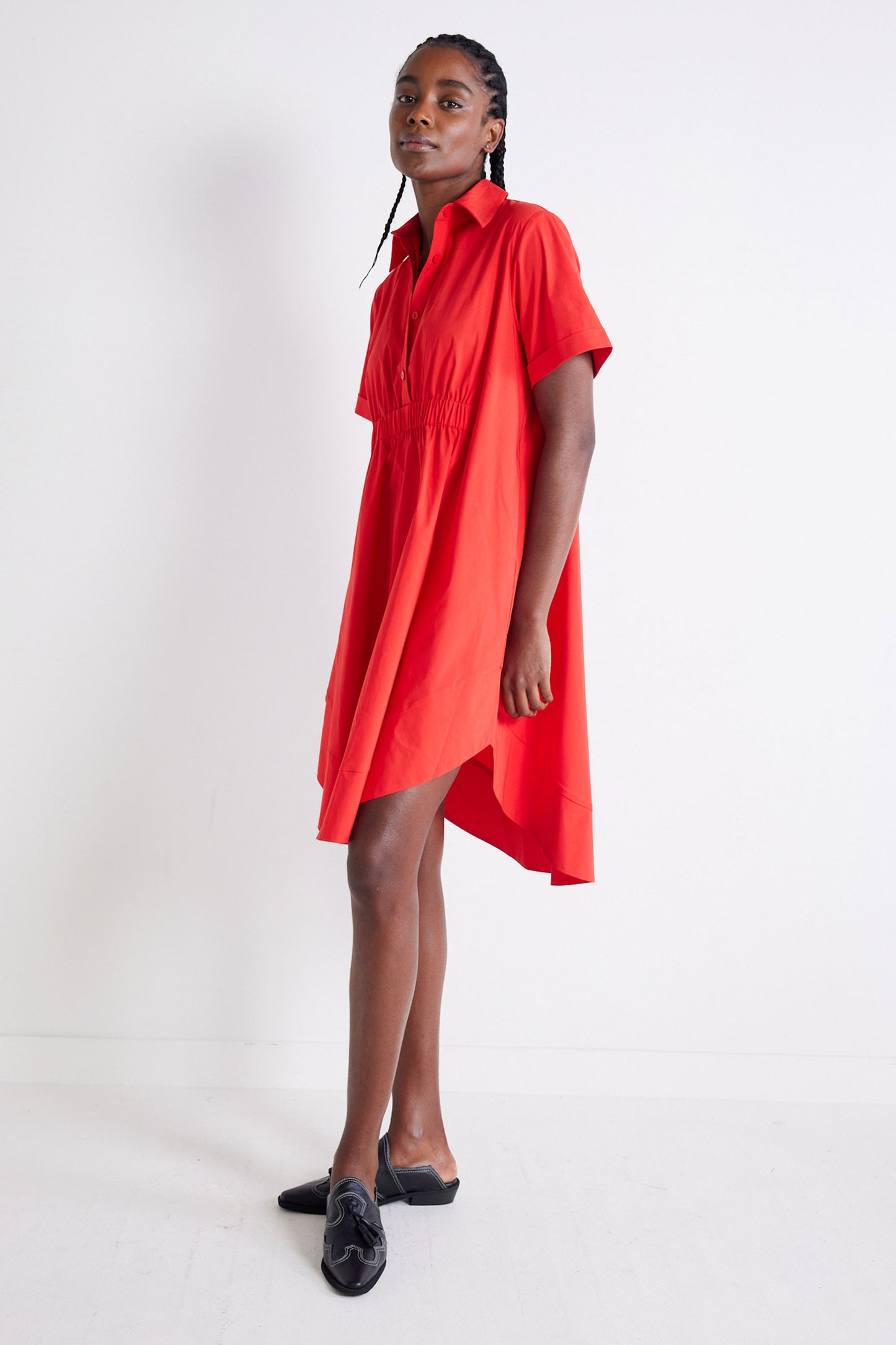 Oversized Pinch Waist Poplin Dress