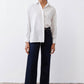 Dark ocean wash palazzo jeans with wide straight legs and mid-rise waist