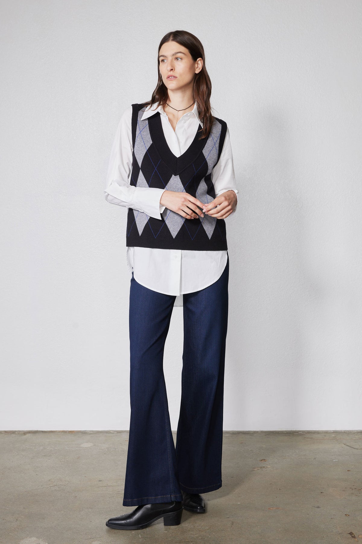 Petite palazzo jeans, dark navy wide-leg denim pants