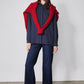 Women's dark blue palazzo jeans with wide flared legs and straight waistband