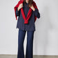 Women's dark blue wide-leg palazzo jeans, long flares and front crease lines