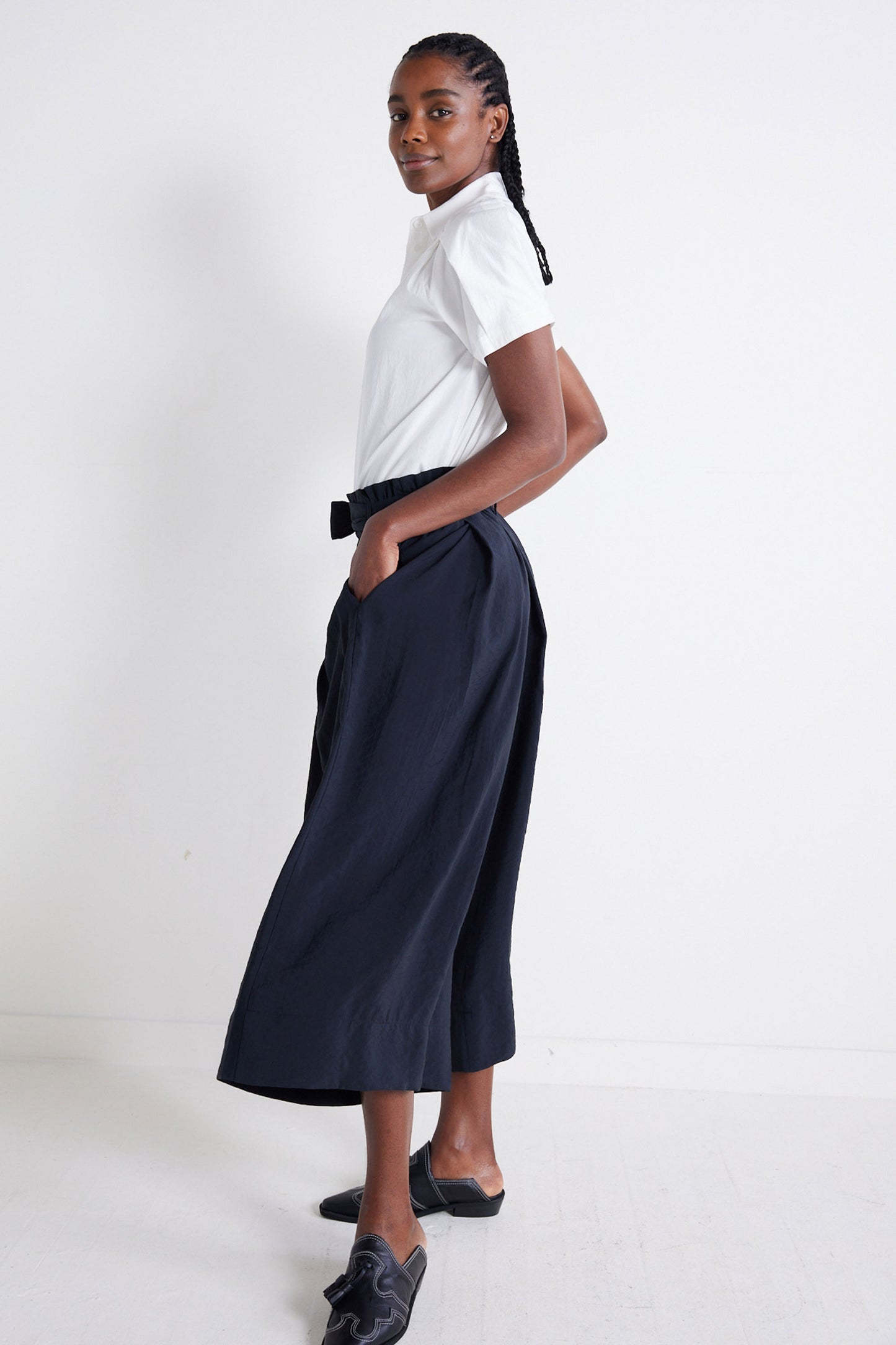 Light Poplin Paperbag Wide Leg Pants