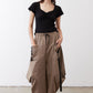 Black square-neck short-sleeve top, fitted with ruched neckline
