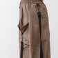 Walnut brown wide-leg pants, elastic waistband with drawstring and side pocket strap