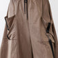 Walnut brown wide-leg pants with gathered elastic waist and side pocket flaps