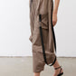 Walnut brown cropped wide-leg pants with elastic waist and side pocket with strap