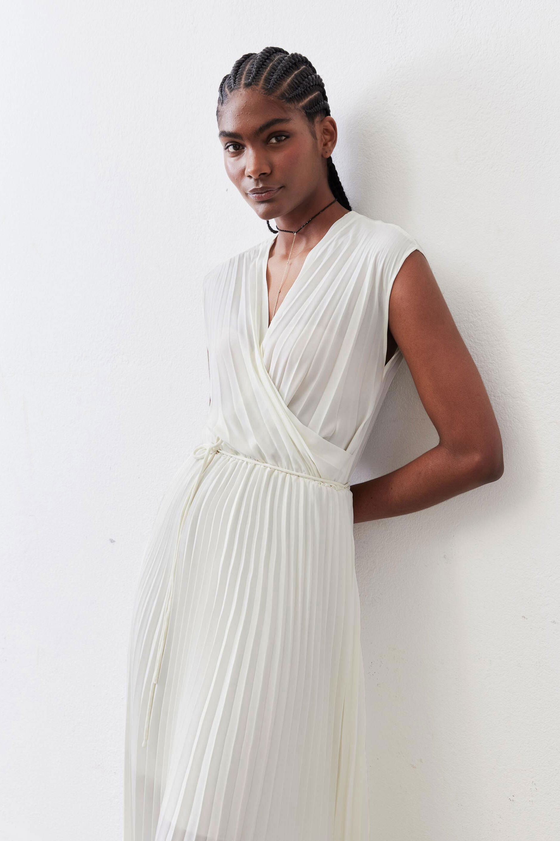 wrap and tie dress Perfect Pleated Wrap Dress Ivory / L