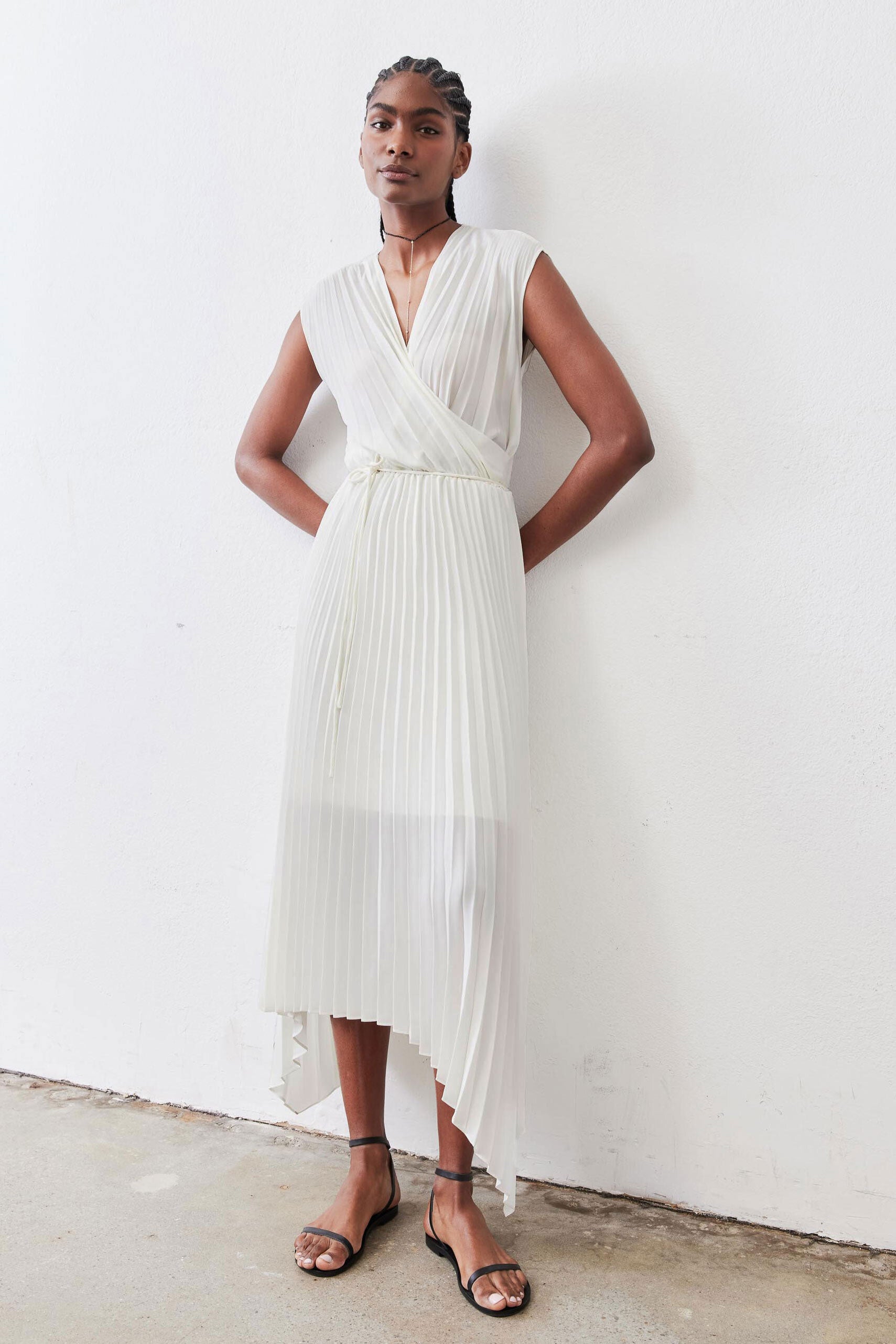 Perfect Pleated Wrap Dress Ivory / L
