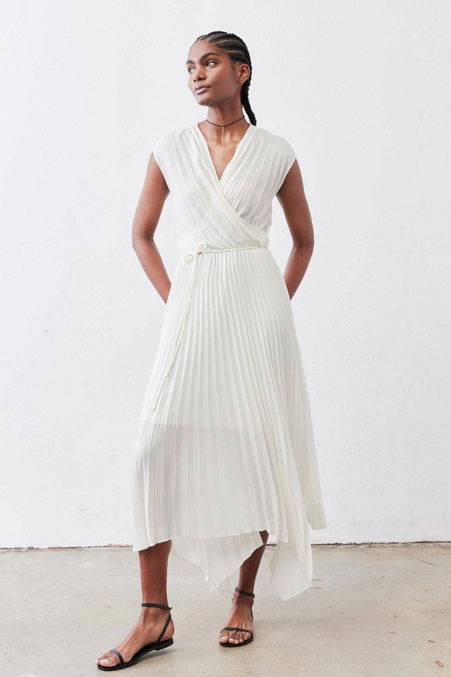 Perfect Pleated Wrap Dress Ivory / L