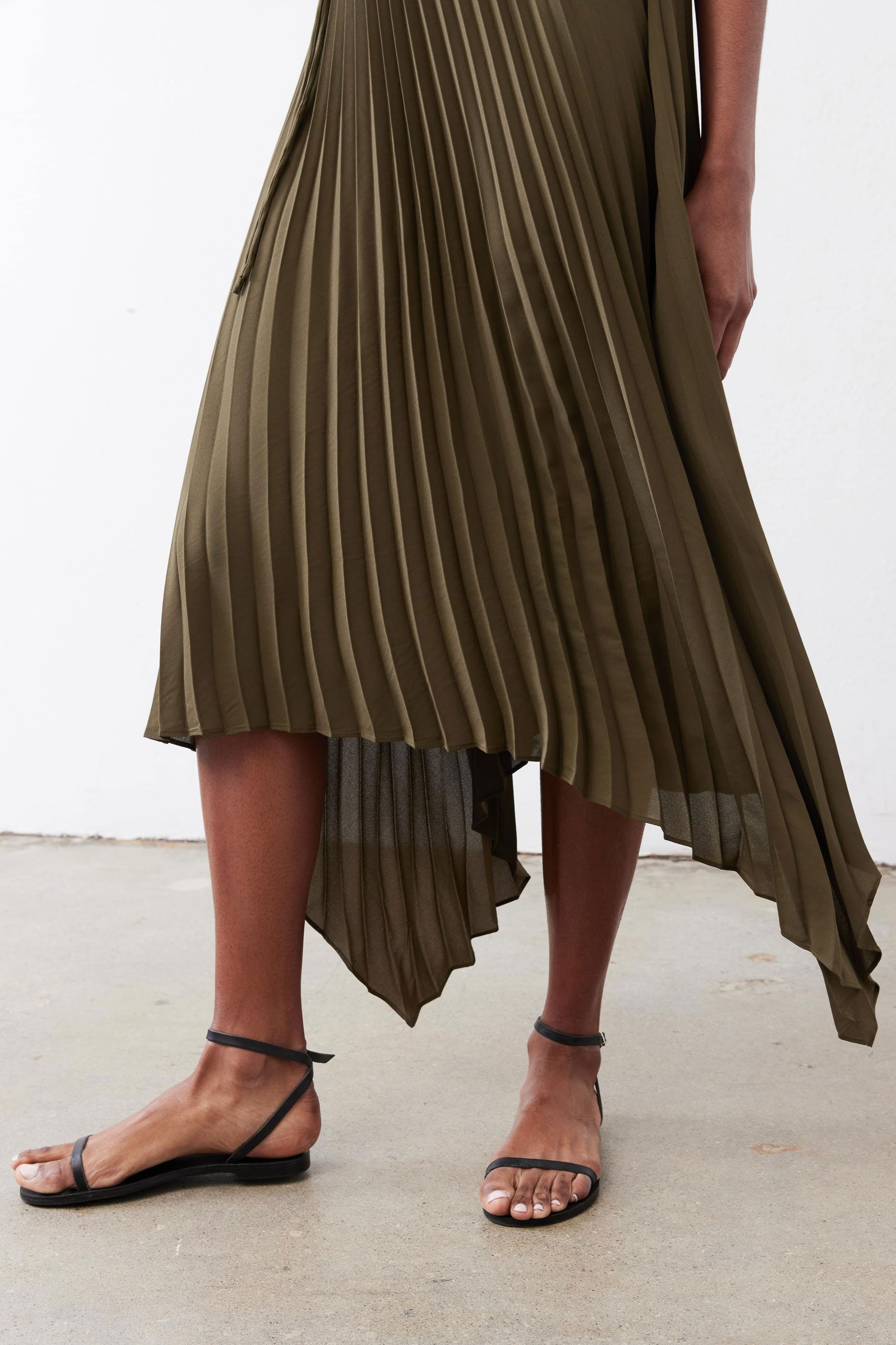 Perfect Pleated Wrap Dress Olive / XS Perfect Pleated Wrap Dress Olive / XS