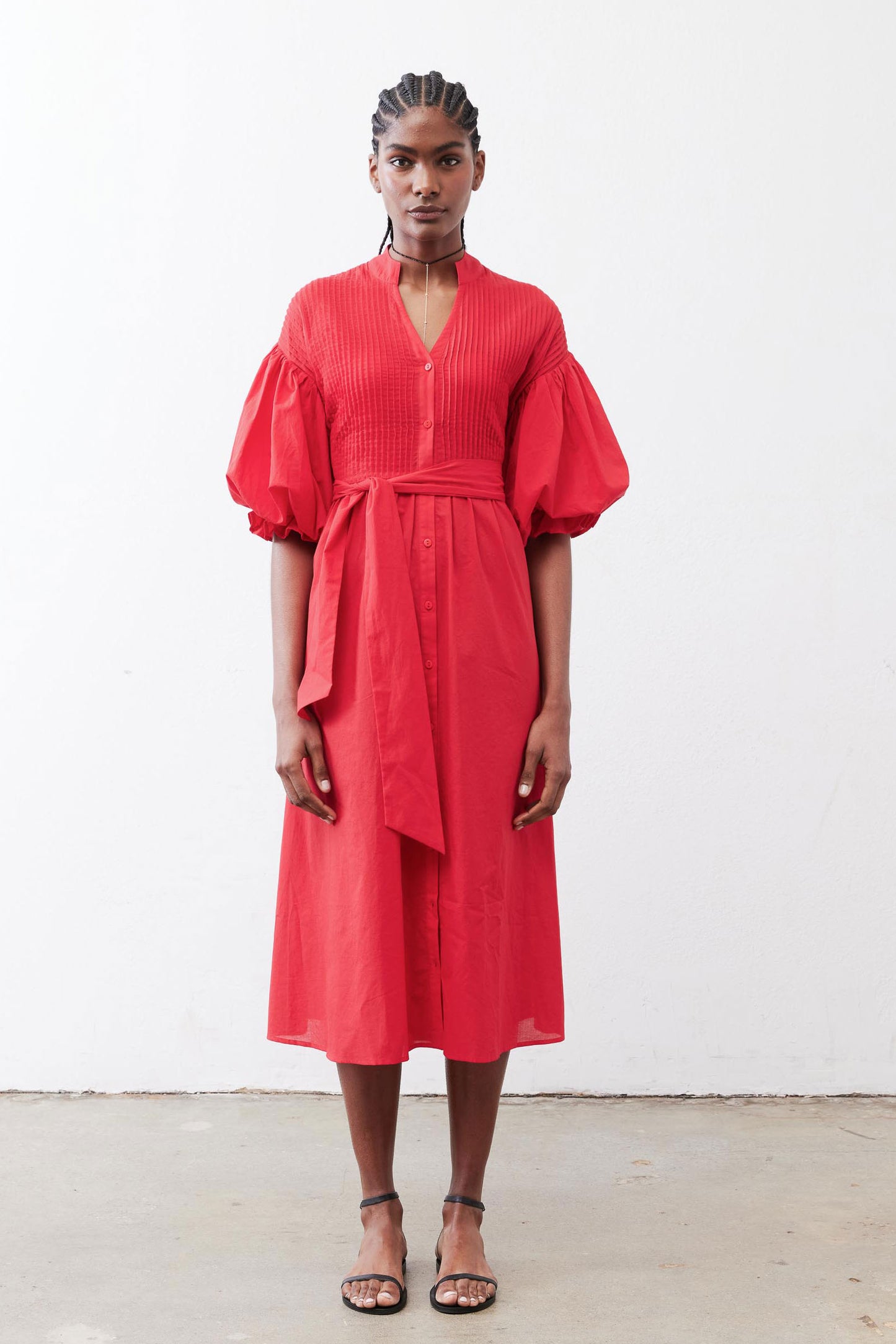 Pintuck Poplin Dress Crimson / L