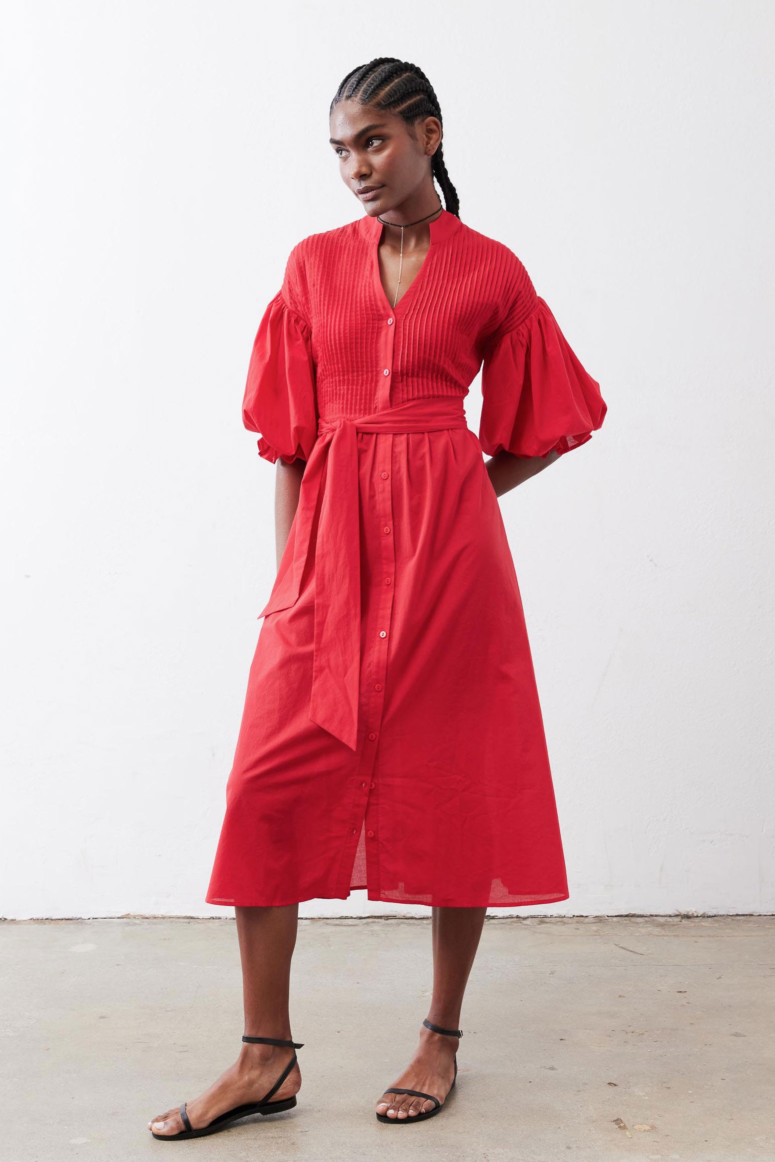Pintuck Poplin Dress Crimson / L Pintuck Poplin Dress Crimson / L