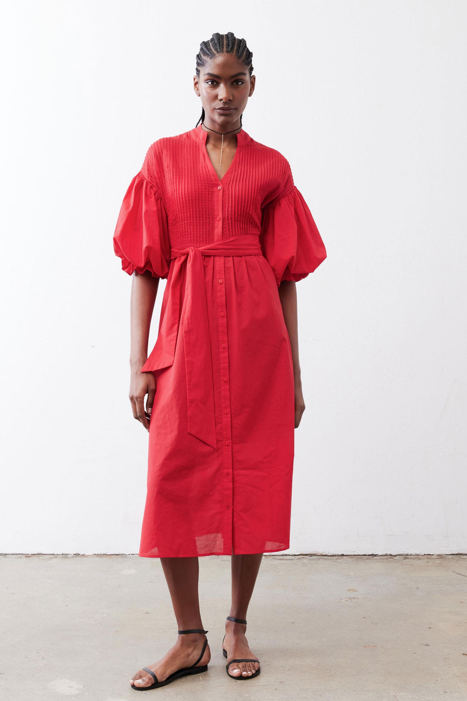 Pintuck Poplin Dress Crimson / L