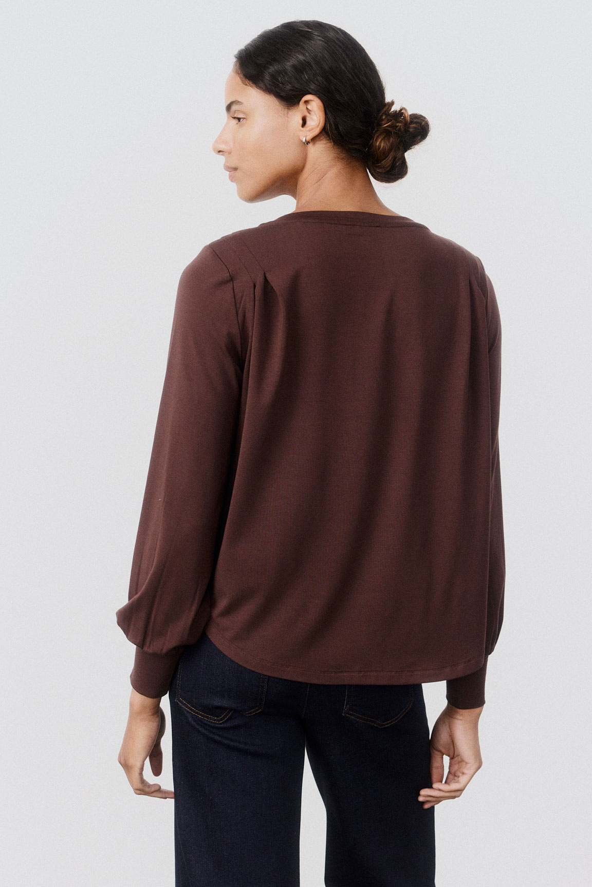 Pleat Detail Long Sleeve V Neck