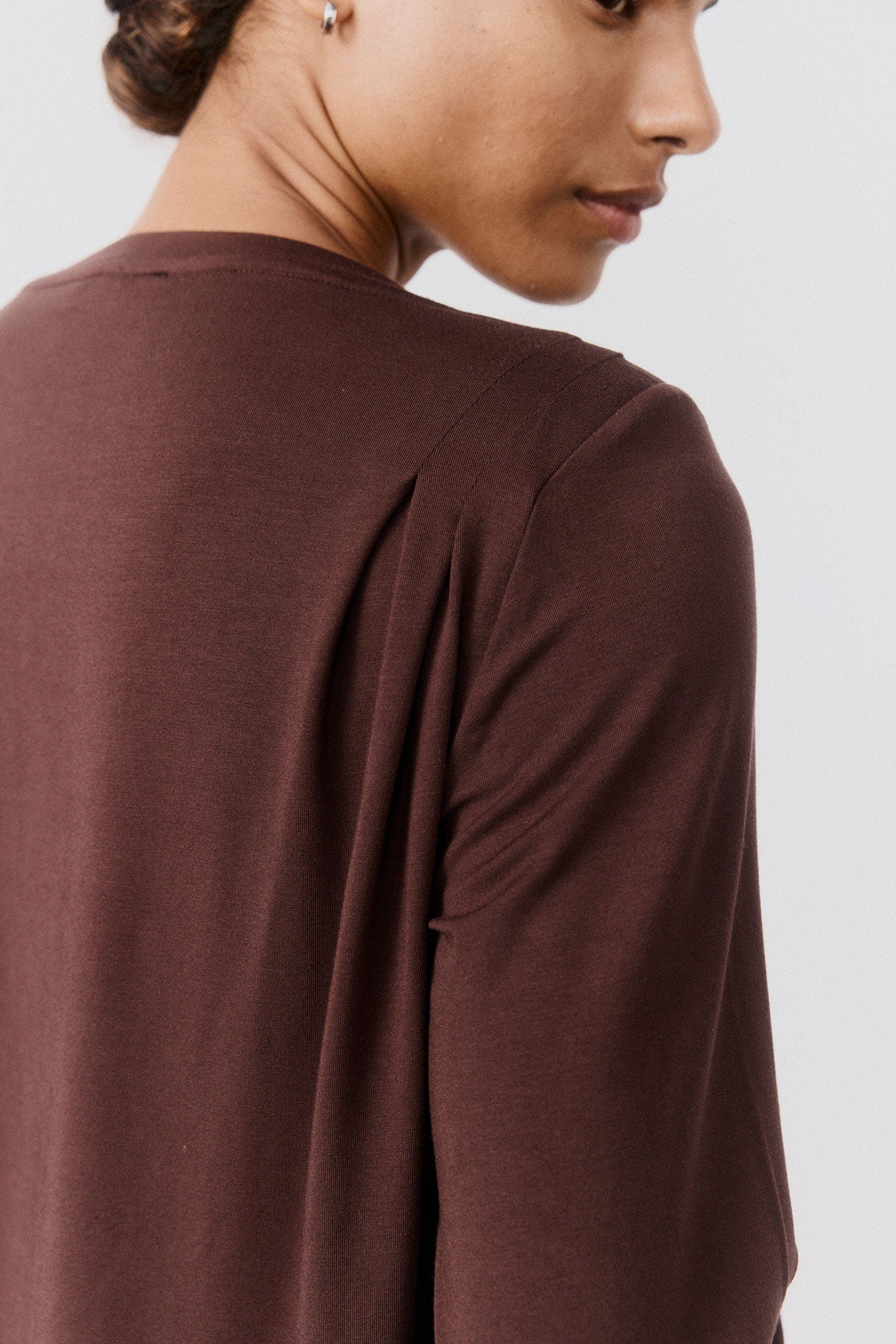 Pleat Detail Long Sleeve V Neck