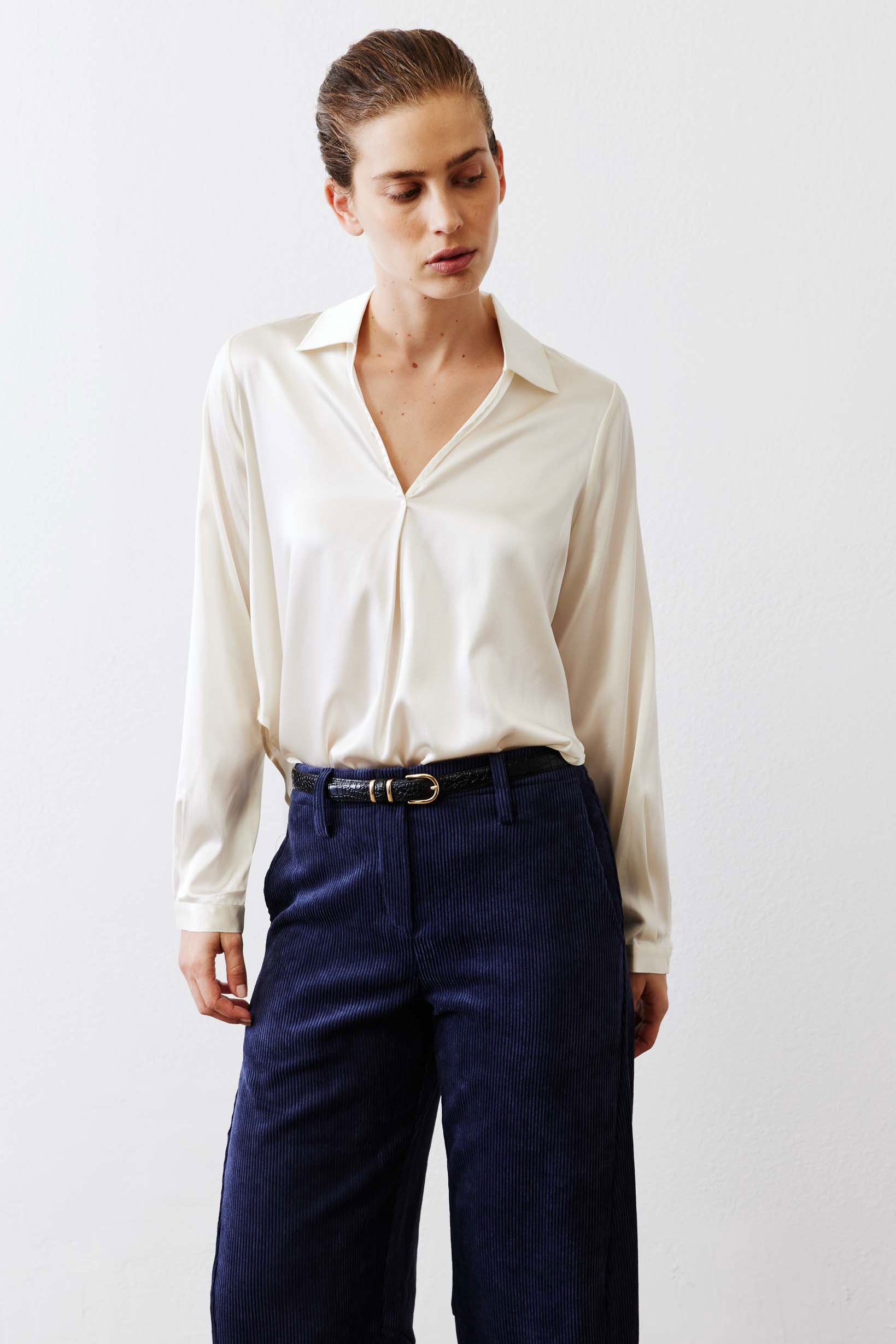 The Popover Washable Silk Long Sleeve Blouse | Ivory – Ruti