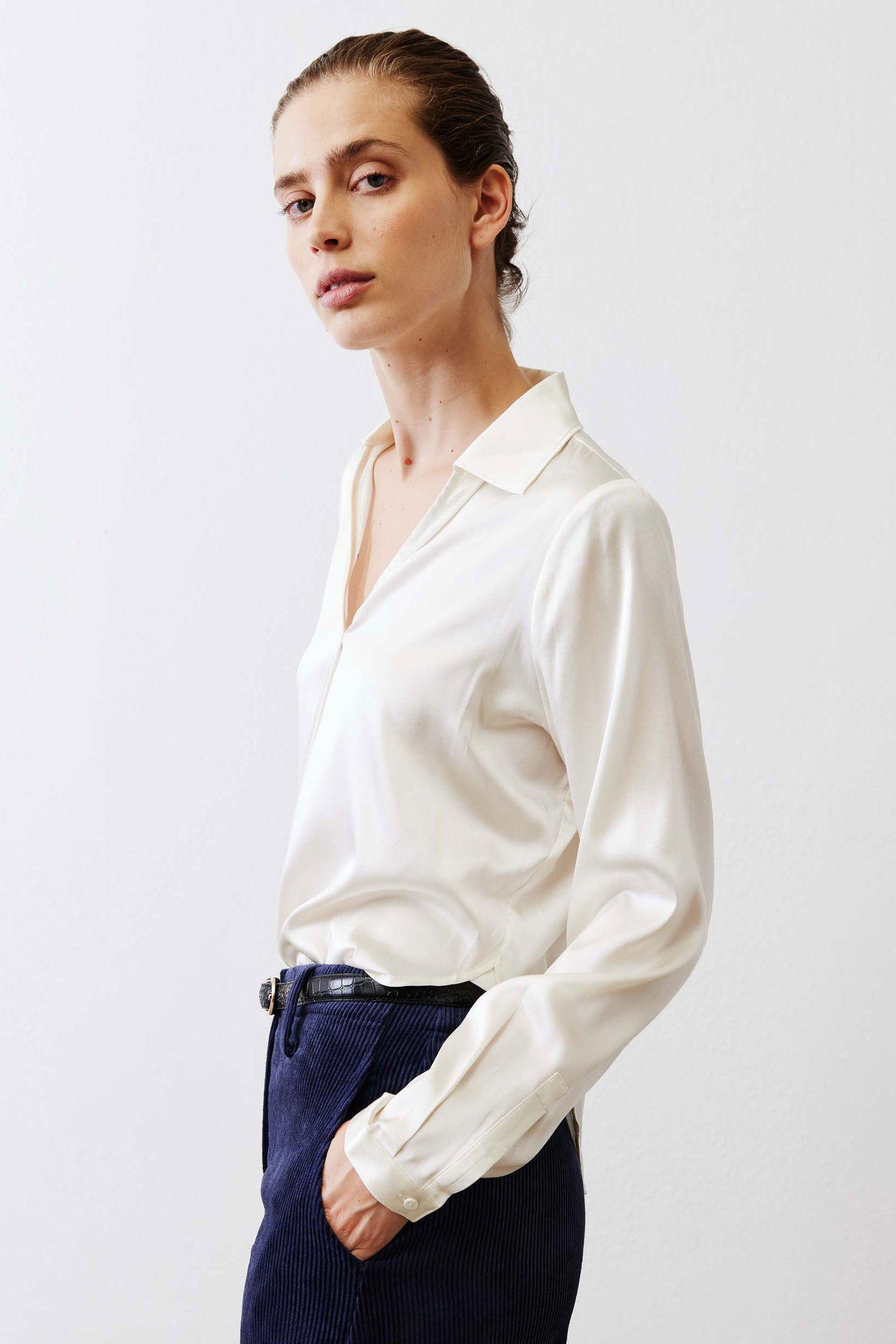 The Popover Washable Silk Long Sleeve Blouse