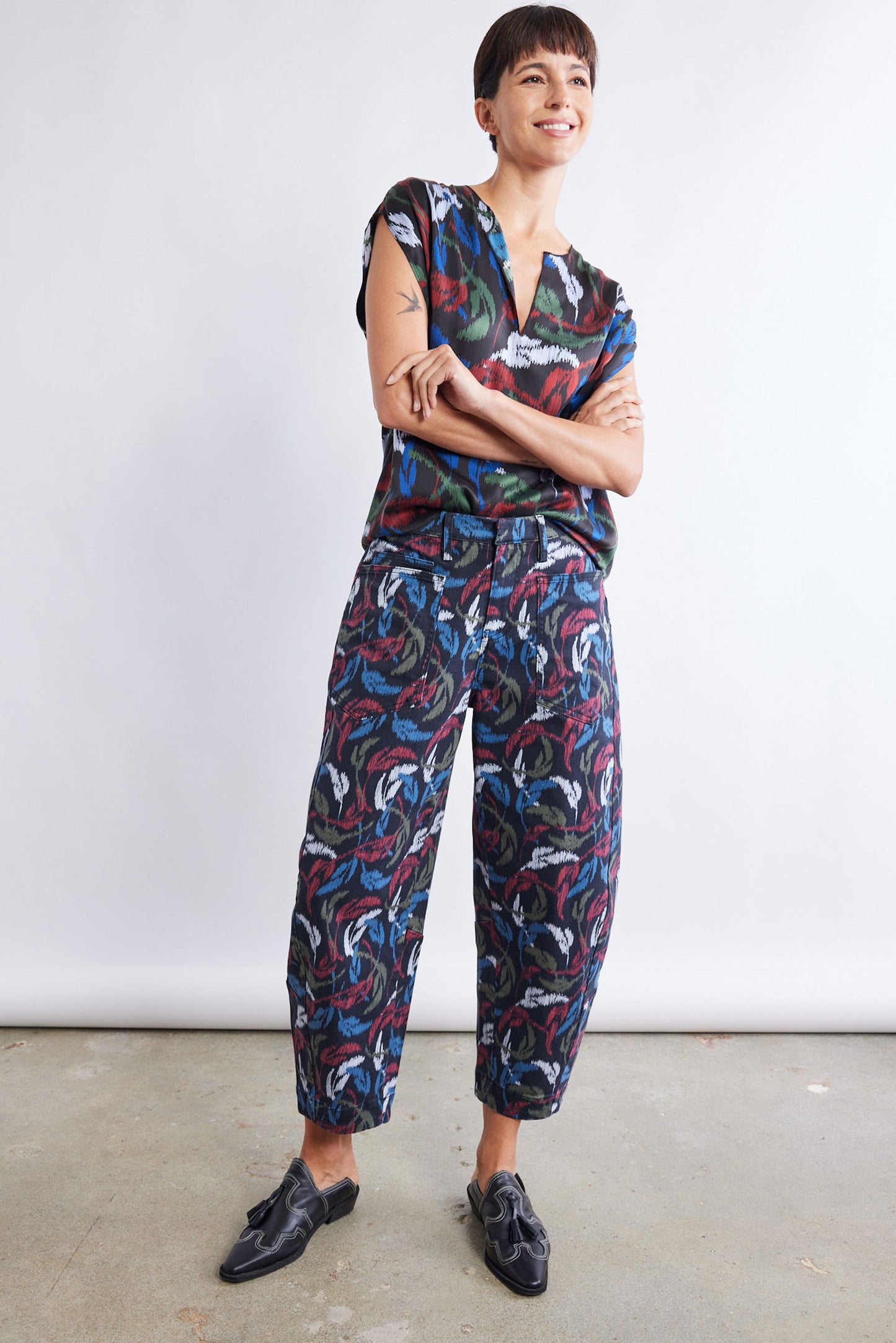 The Printed Slouchy Soft Twill Pants