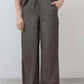 Charcoal pinstripe wide-leg linen pants with tied drawstring pull-on waist