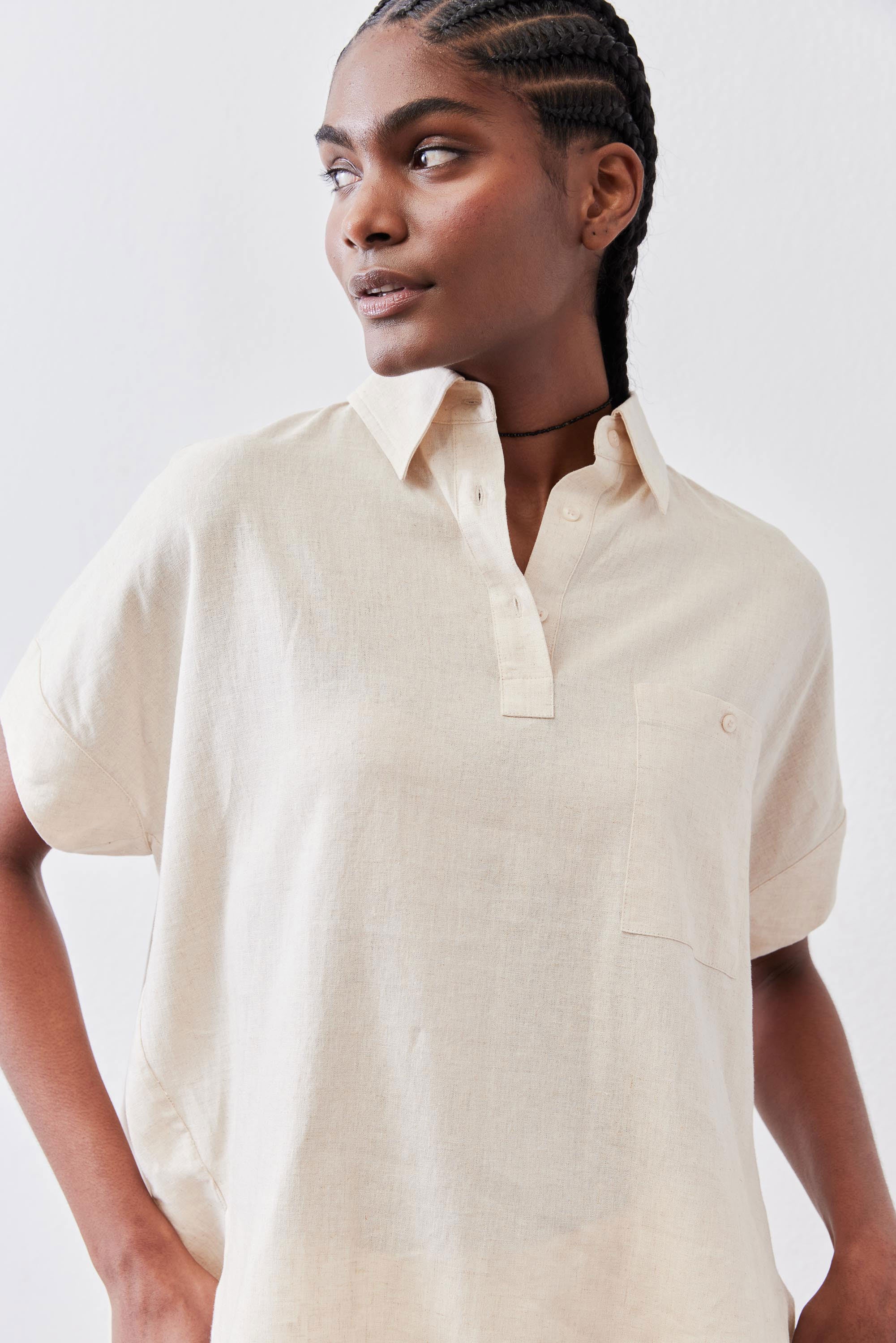 Pullover Short Sleeve Linen Blouse | Oat – Ruti