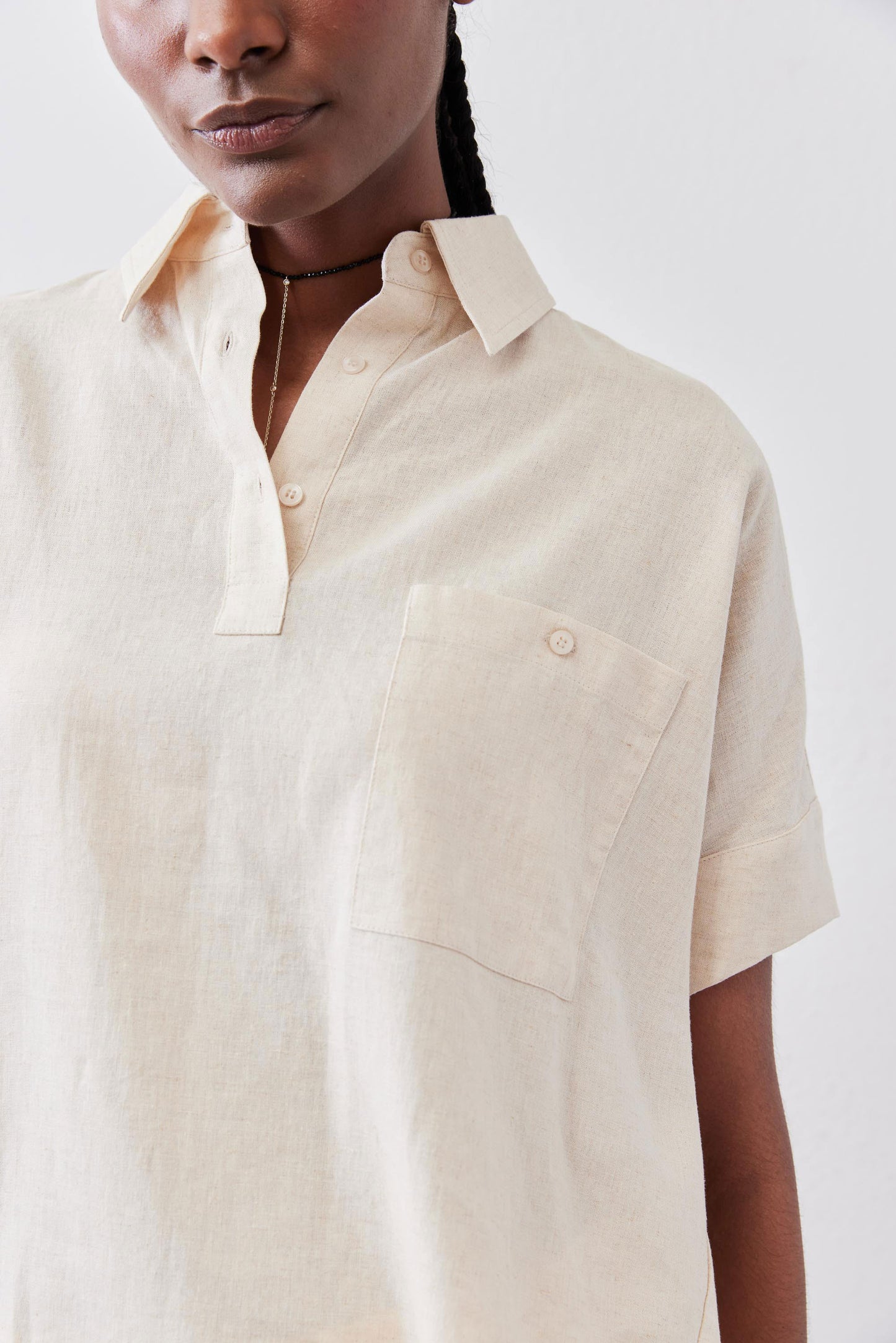 Pullover Short Sleeve Linen Blouse