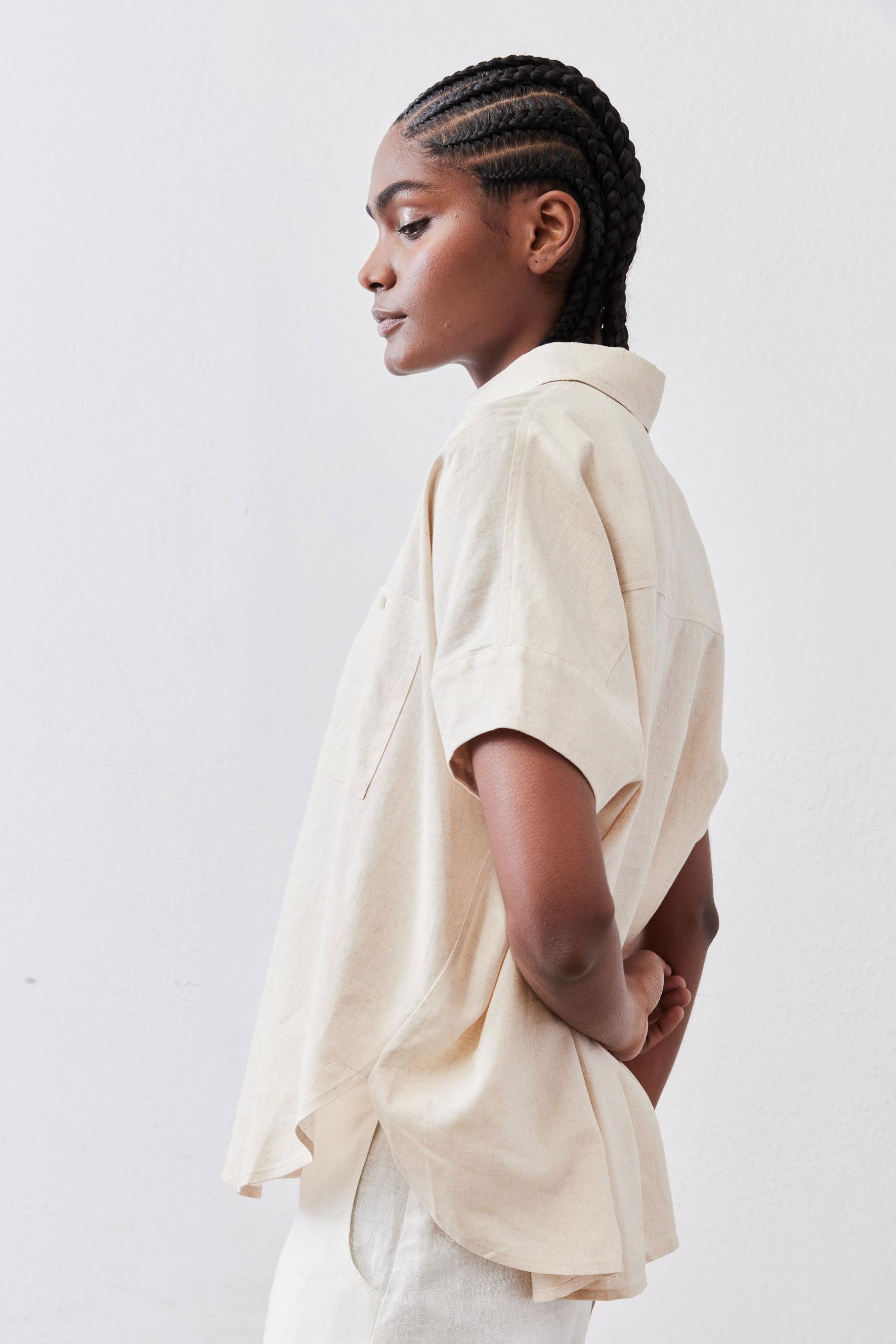 Pullover Short Sleeve Linen Blouse | Oat – Ruti