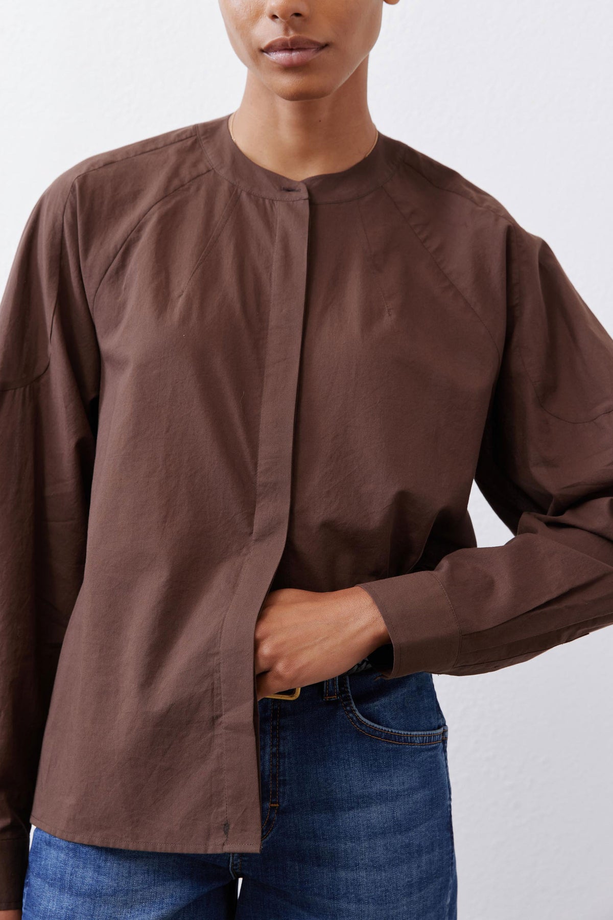 Raglan Button Down Poplin Blouse