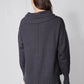 Charcoal back view of cowl hoodie sweater and wide-leg lounge pants