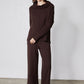 Chocolate plum lounge sweater with cowl neck and wide-leg drawstring pants set