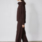 Chocolate plum lounge set: cowl-neck sweater and wide-leg drawstring pants, side view
