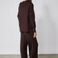 Chocolate plum lounge set with cowl-neck sweater and wide-leg drawstring pants, back view