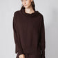 Chocolate plum lounge sweater with cowl neck and long sleeves, paired with drawstring pants