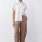 Walnut-brown cargo barrel pants with front and side pockets, relaxed straight legs