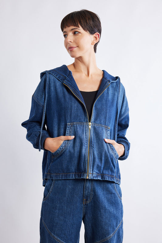 Relaxed Light Denim Hooded Jacket