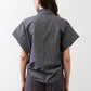 Gray striped back of button-up blouse with short batwing sleeves