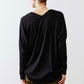 Black ribbed dolman long sleeve top, V-back and relaxed straight hem