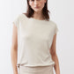 Light cream ribbed tuck-in tee with crew neck and short sleeves