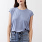 Light blue ribbed crew-neck tee with short sleeves, smooth drape