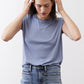 Light blue ribbed crew-neck tee with short sleeves, loose fit