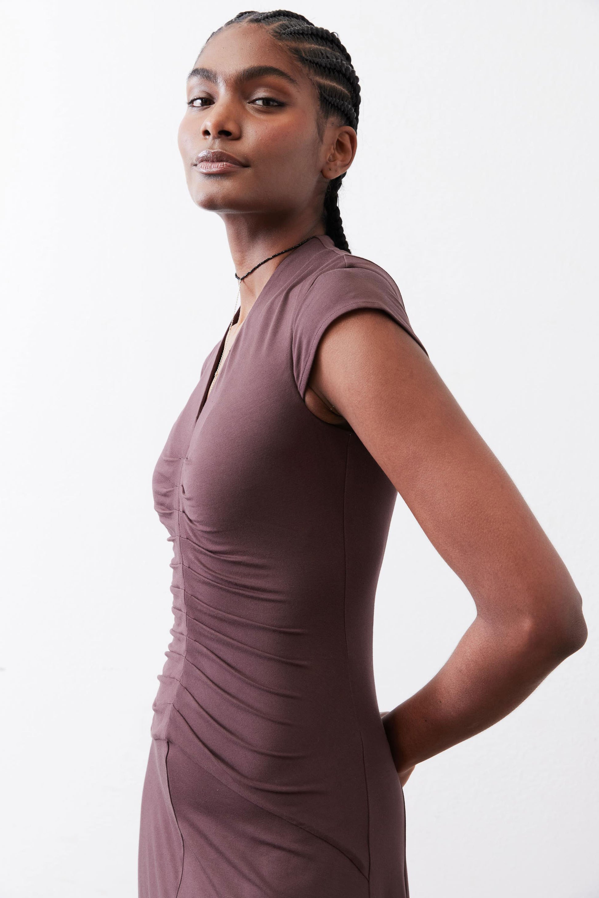 The Ruched Midi Dress | Chocolate Ruti The Ruched Midi Dress | Chocolate Ruti