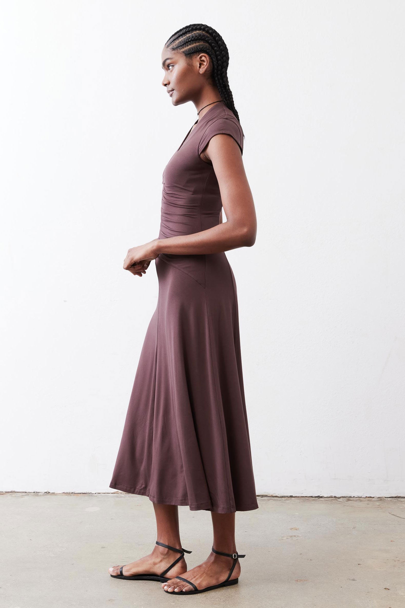 midi ruched dress The Ruched Midi Dress Chocolate / M