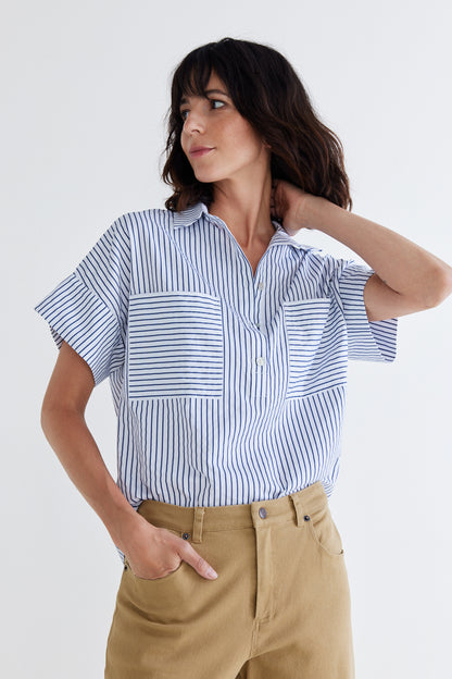 Walk the Line Short Sleeve Poplin Top