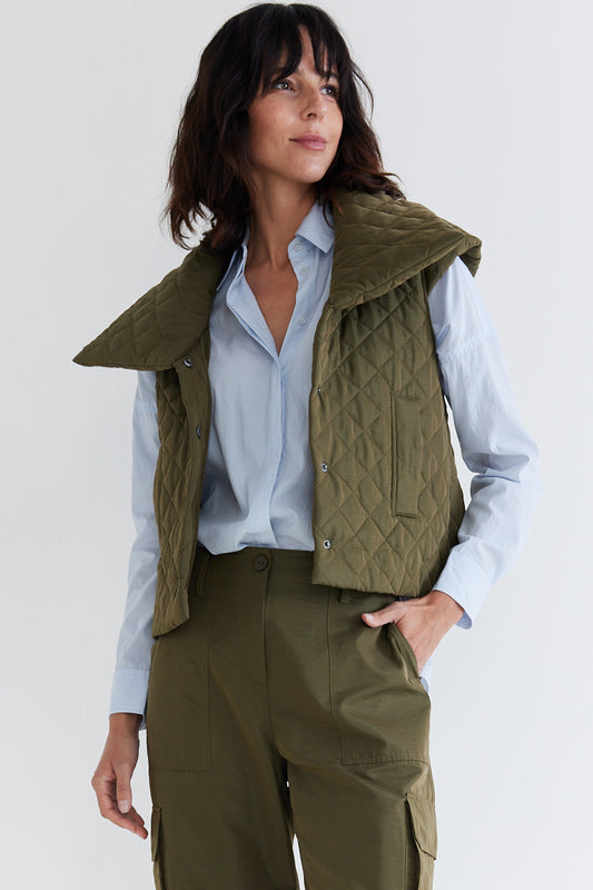 Monterey by Koret Vest & Pants Outfit Sage Green Corduroy Pants & Quilted  Vest