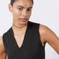 Black sleeveless V-neck sculpted tank top