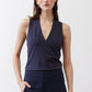 Sculpted tank top in deep sea blue with V-neck and fitted midsection seam