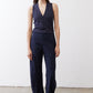 Sculpted tank top in deep sea blue with V-neck and sleeveless silhouette