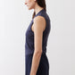 Sculpted tank top in deep sea blue with V-neck and smooth side drape