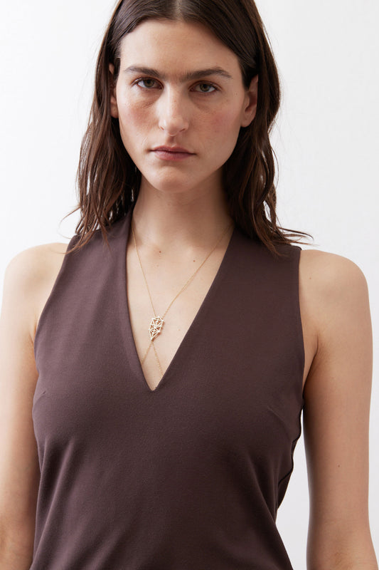 Java brown sleeveless V-neck tank top with clean V-cut neckline