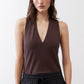 Java brown sleeveless V-neck tank top with smooth, fitted drape