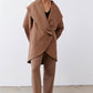 Fawn shawl-collar wrap scuba coat, long sleeves and angled front overlap